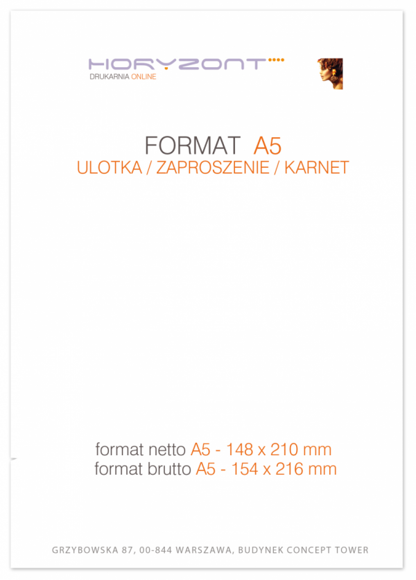 ulotka A5, druk pełnokolorowy obustronny 4+4, na papierze kredowym, 170 g, 50 sztuk  