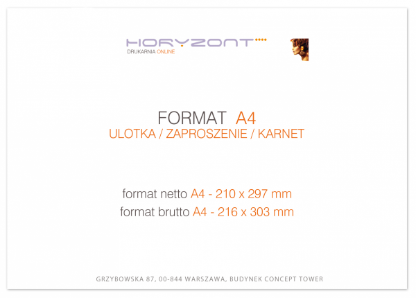 ulotka A4, druk pełnokolorowy obustronny 4+4, na papierze kredowym, 170 g, 1000 sztuk