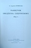 Strona tytułowa książki Pamiętnik oblężenia Częstochowy 1655 r. autorstwa Augustyna Kordeckiego