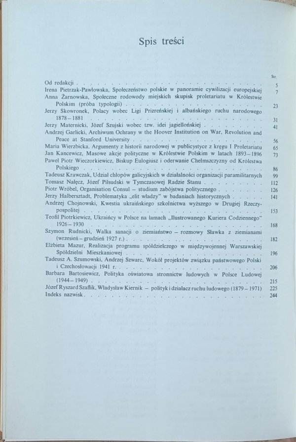 Historia XIX i XX wieku Studia i szkice - Henryk Jabłoński w rocznicę urodzin -  spis treści