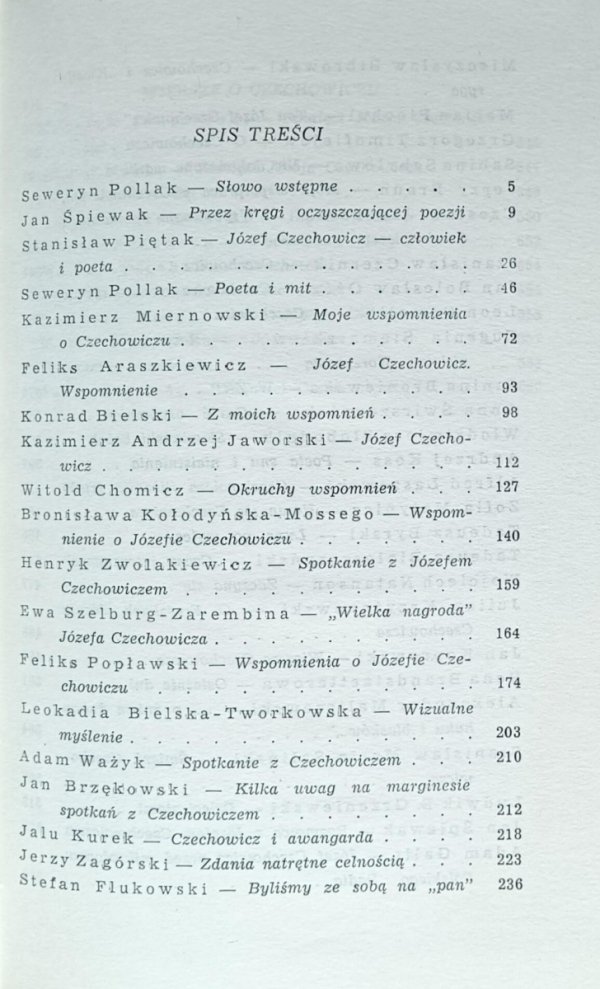 Spotkania z Czechowiczem  Wspomnienia i szkice - spis treści