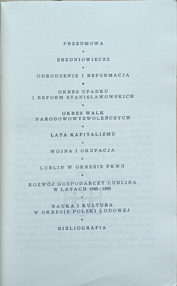 Henryk Zins - Historia Lublina w zarysie 1317-1968 - spis treści