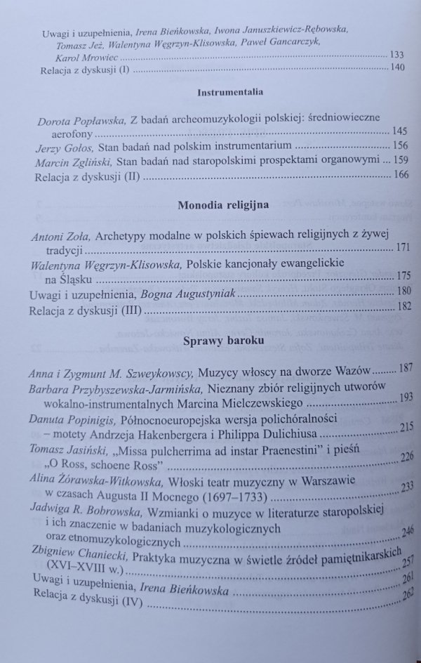 Mirosław Perz  Staropolszczyzna muzyczna. Księga konferencji, spis treści