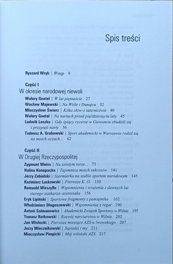 Ryszard Wryk  Sport akademicki w relacjach i wspomnieniach - spis treści