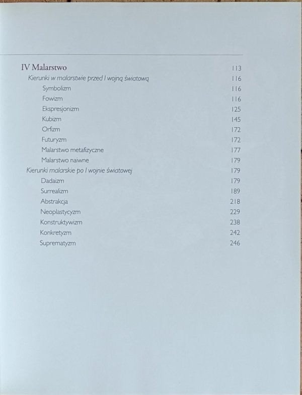 Historia Sztuki 12 -  Sztuka XX wieku do II Wojny Światowej - spis treści