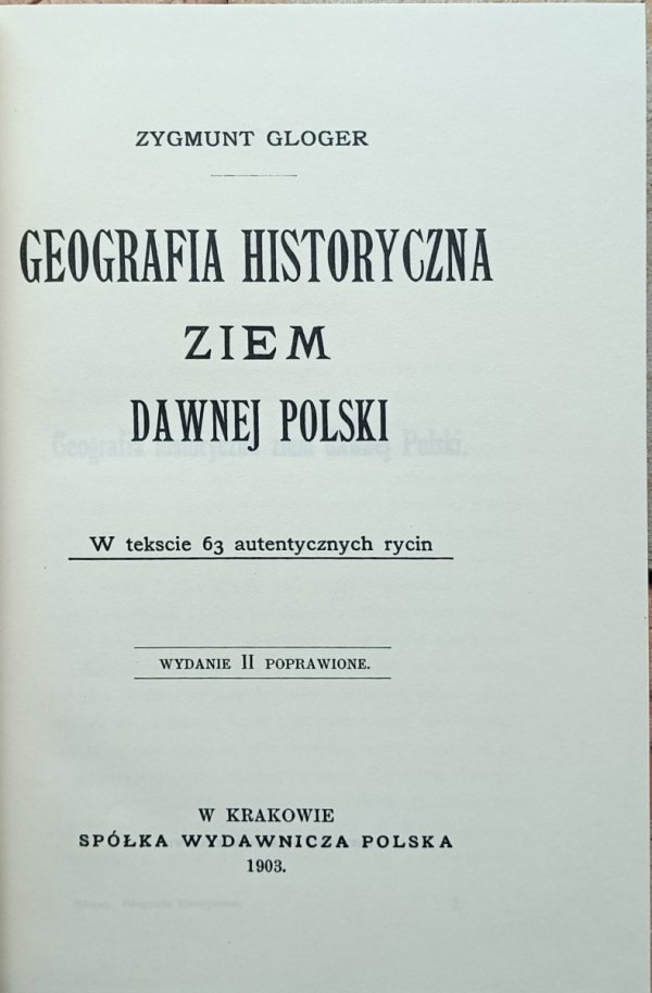 Zygmunt Gloger Geografia historyczna ziem dawnej Polski - strona tytułowa