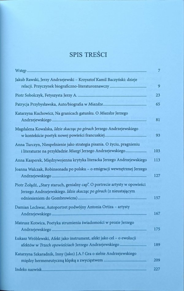 Anna Kasperek • Jerzy Andrzejewski czytany na nowo - spis treści