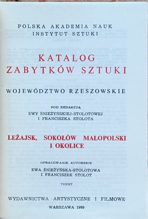 Katalog zabytków sztuki - Leżajsk Sokołów Małopolski i okolice | komplet