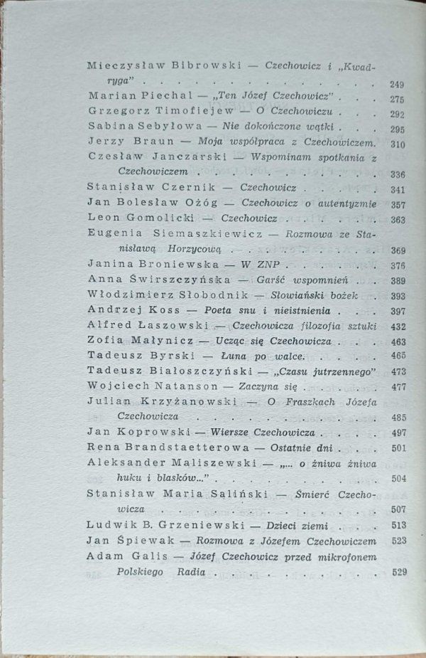 Spotkania z Czechowiczem  Wspomnienia i szkice - spis treści