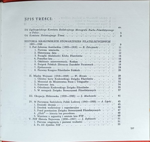 Krakowski Ruch Filatelistyczny 1893-1968 - spis treści 