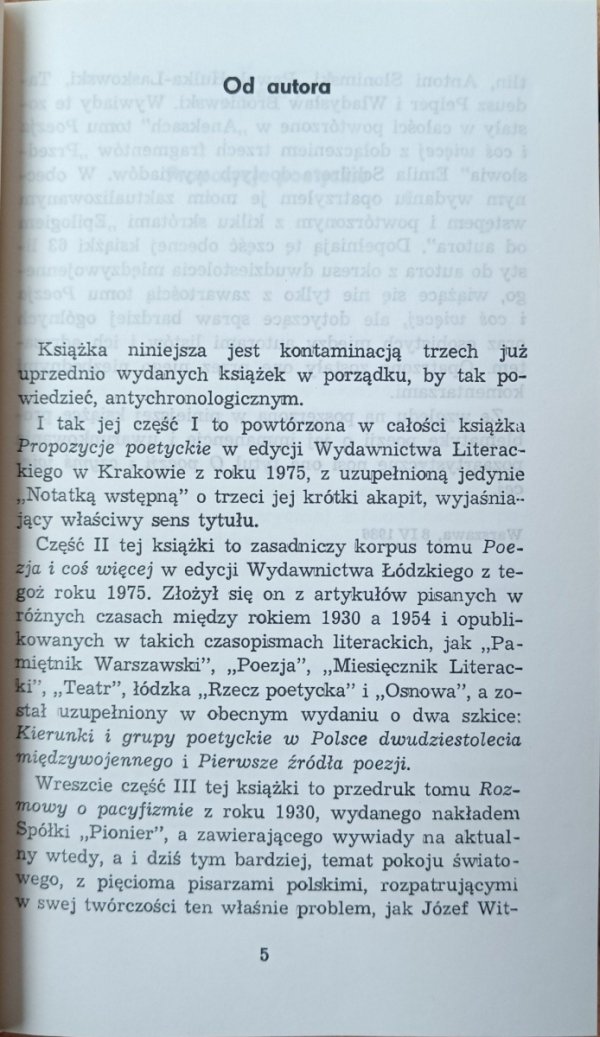 Strona &quot;Od autora&quot; książki O poezji i czymś więcej autorstwa Mariana Piechala 