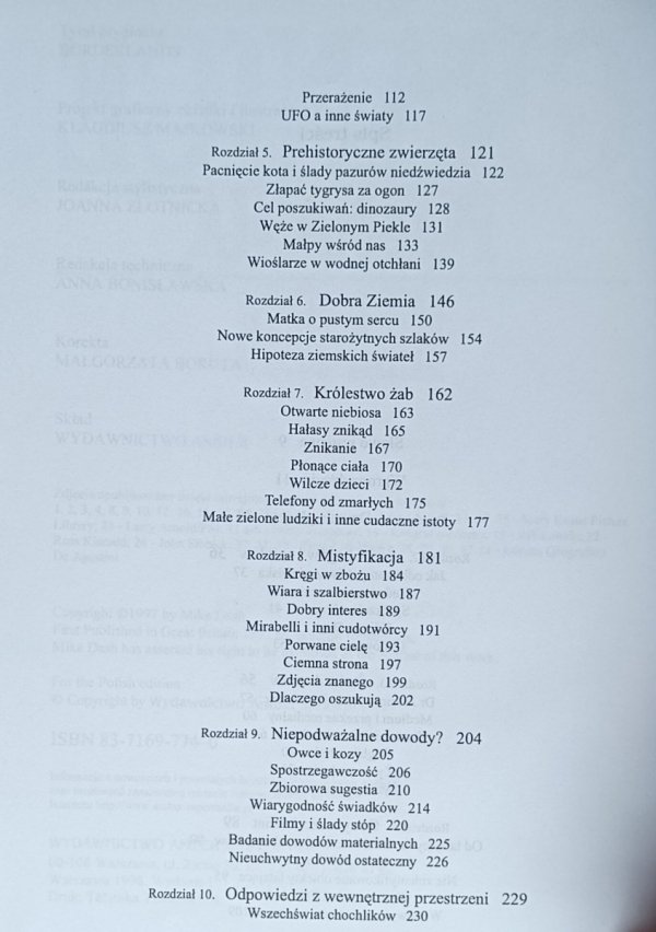 Mike Dash  Granice poznania - spis treści