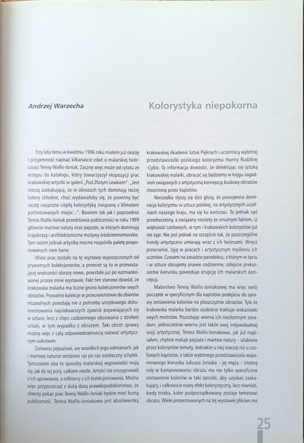 Teresa Wallis Joniak • Malarstwo [Wystawa Pałac Sztuki, Kraków 1999] - tekst