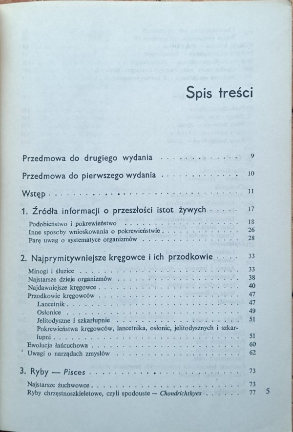Henryk Szarski Historia zwierząt kręgowych - spis treści