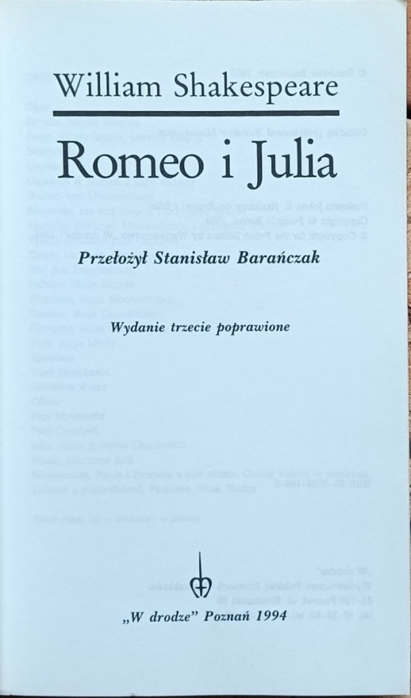 William Shakespeare - Romeo i Julia | Stanisław Barańczak