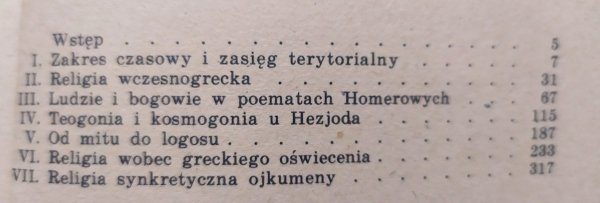 Bogdan Kupis  Historia religii w starożytnej Grecji - spis treści