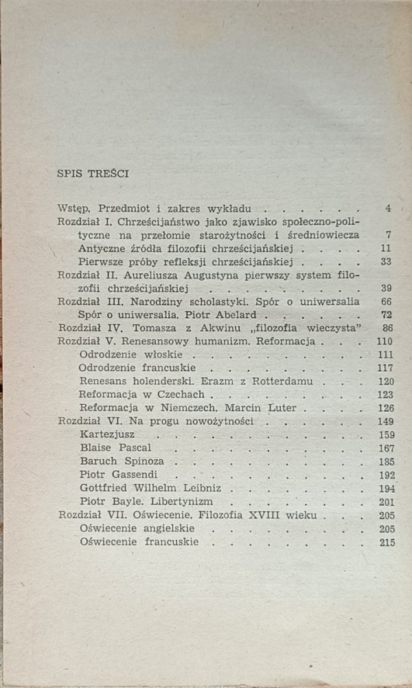 Tadeusz Płużański  Filozoficzna myśl zachodniego chrześcijaństwa [św. Augustyn, Abelard, Spinoza, Tomasz z Akwinu, Reformacja] - spis treści