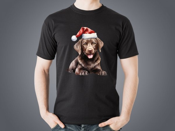 Koszulka czarna personalizowana Świąteczny Labrador Choco- Studioix.pl