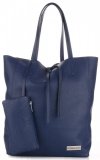 Kožené kabelka shopper bag Vittoria Gotti tmavě modrá V775