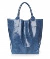 Bőr táska shopper bag Genuine Leather kék 788