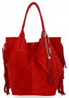 Modna Torebka Skórzana Zamszowy Shopper Bag w Stylu Boho firmy Vittoria Gotti Czerwona