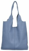 Włoska Torebka Skórzana Shopper Bag z Kosmetyczką 165 Jasno Niebieska