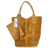 Uniwersalna Torebka Skórzana XL Shopper Bag w motyw zwierzęcy firmy Vittoria Gotti Musztarda