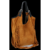 Modne Torebki Skórzane Shopper Bag z Frędzlami firmy Vittoria Gotti Ruda