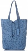 Vittoria Gotti Premium Torebka Skórzana Ażurowy ShopperBag w stylu Vintage Jeansowa