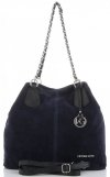Vittoria Gotti Modna Torebka Skórzana Ekskluzywny Shopper Made in Italy Granatowa