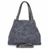 Włoska Torebka Skórzana Shopper Bag w Modne Wzory 5566-S Indygo
