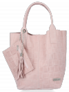 Modne Torebki Skórzane Shopper Bag XL z Etui firmy Vittoria Gotti Pudrowy Róż