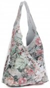 Torebka Skórzana firmy Vittoria Gotti Uniwersalny Włoski Shopper w modne wzory Kwiatów Beżowa