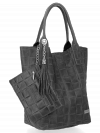 Modne Torebki Skórzane Shopper Bag XL z Etui firmy Vittoria Gotti Ciemno Szara