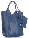 Włoskie Torebki skórzane typu Shopper bag Aligator Niebieska