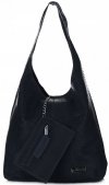 Torebki Skórzane Vittoria Gotti Włoski Shopper XL wzór Aligatora Granatowa