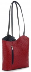 Włoska Torebka Skórzana firmy Genuine Leather Czerwona z granatowym