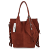 Modna Torebka Skórzana Zamszowy Shopper Bag w Stylu Boho firmy Vittoria Gotti Brązowa