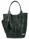 Modne Torebki Skórzane Shopper Bag XL z Etui firmy Vittoria Gotti Butelkowa Zieleń
