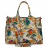 Geantă din Piele la Modă Tip Cufăr cu Flori 515-F Galben/Portocaliu