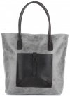 GEANȚĂ DIN PIELE shopper bag Genuine Leather gri deschis 358