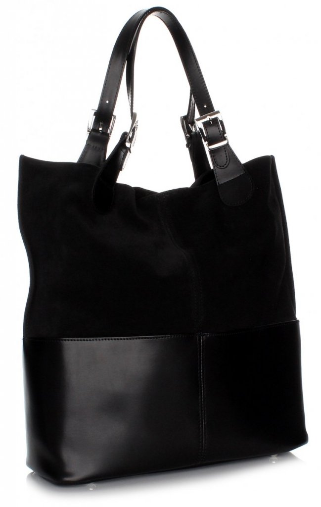 Torebka Skórzana Ekskluzywny Shopper bag Czarna