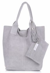 Kožené kabelka shopper bag Genuine Leather světle šedá 801