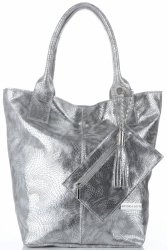 Bőr táska shopper bag Vittoria Gotti ezüst V6141