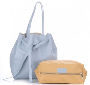 Kožené kabelka shopper bag Genuine Leather světle modrá 1158