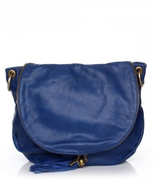 Kožené kabelka listonoška Genuine Leather chpově modrá A3
