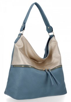 BEE BAG Stylowa Uniwersalna Torebka Damska XL Zelia Jasno Niebieska/Złota