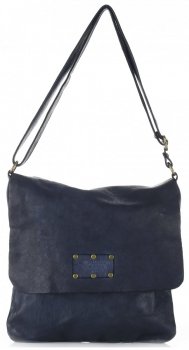 Torebka Skórzana Listonoszka Genuine Leather Granatowa