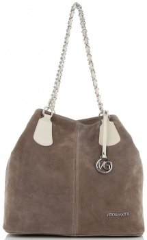 Vittoria Gotti Modna Torebka Skórzana Ekskluzywny Shopper Made in Italy Ziemista