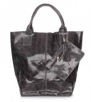 Torebka skórzana Shopper bag Lakier Szara